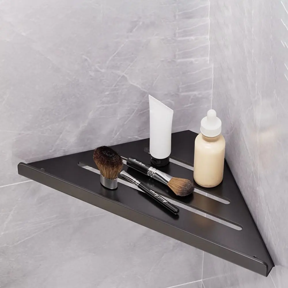 Non Perforated Bathroom Corner Shelf Carbon Steel Wall Mounted Tripod Basket No Drill Space WC Bath Shampoo Wall Shelf 3