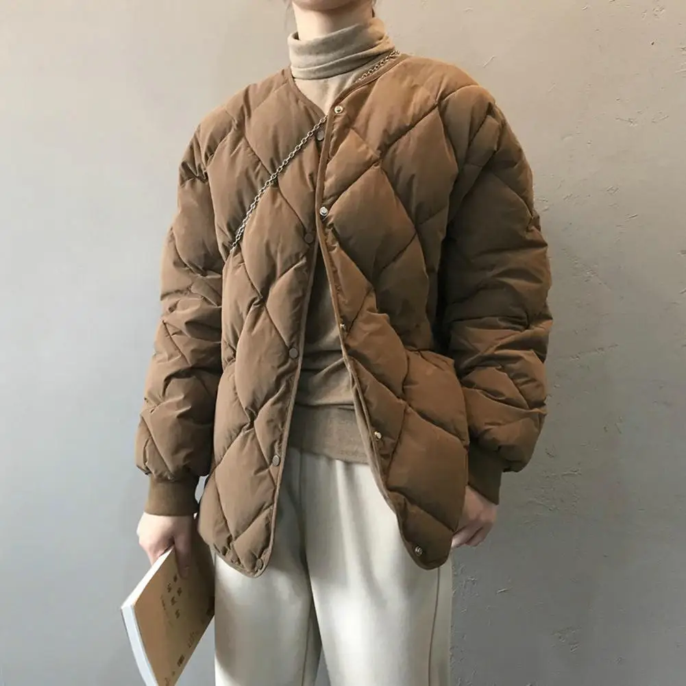 

Autumn and Winter 2023 New Down Cotton Jacket Women Short Hong Kong Style Diamond Check Light Cotton Jacket Loose Cotton Jacket