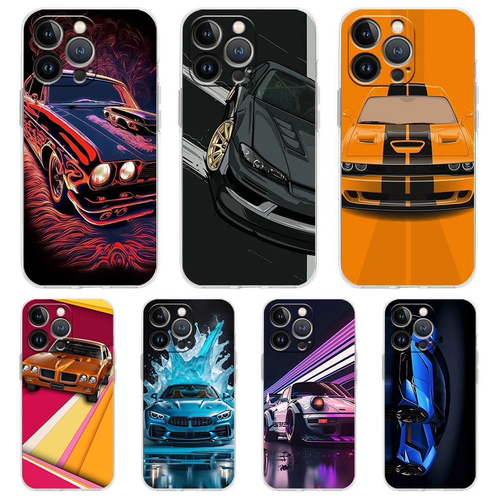 Jdm drift sportwagen telefon hülle für iphone 16 15 14 13 12 pro max abdeckung transparent für iphone 11 pro max 7 8 plus xs xr taschen