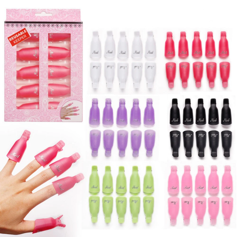 10pcs Plastic Nail Polish Remover Clip UV Gel Polish Remover Wrap Tool