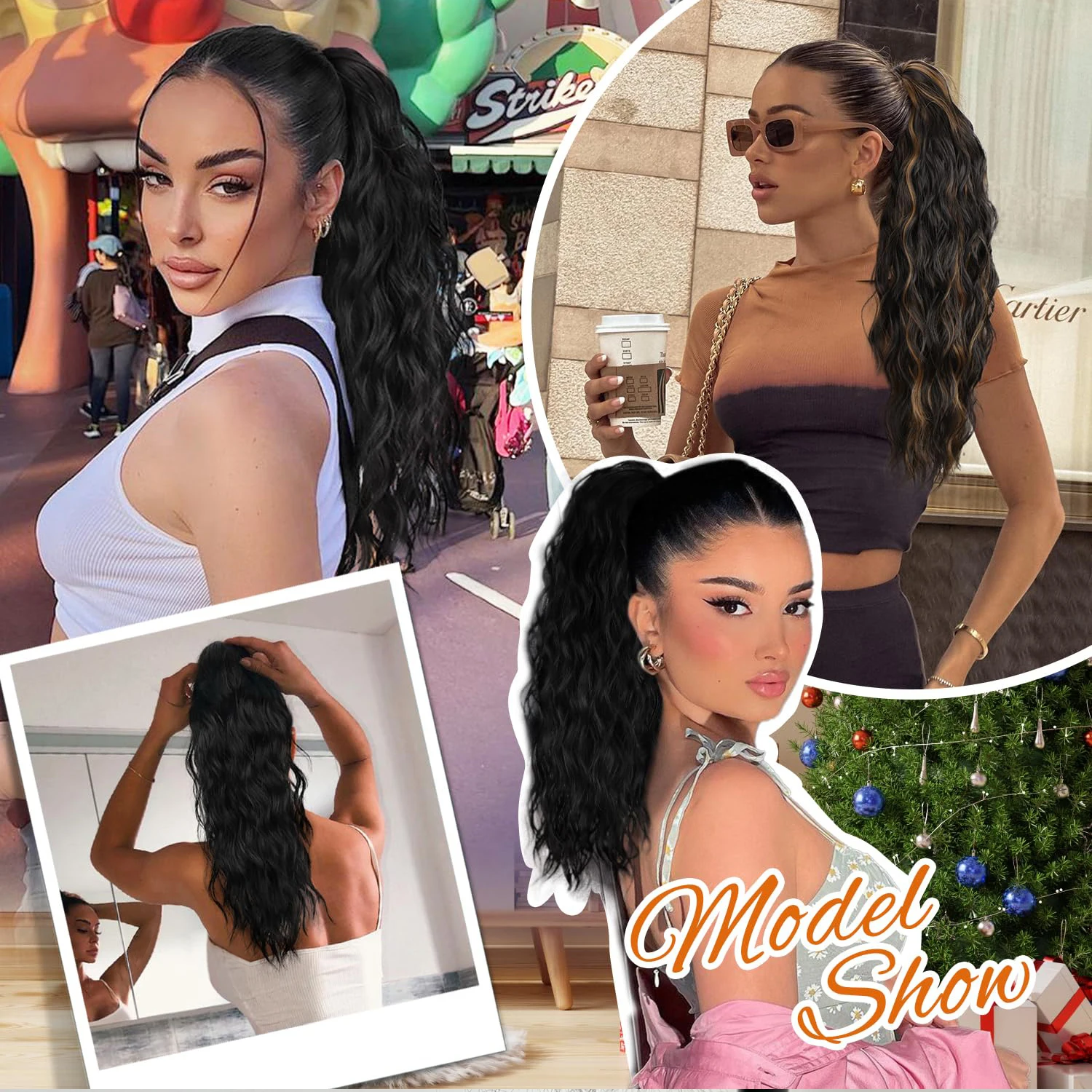 Synthetic Claw Clip on Ponytail Extension 18Inches Long Wavy Curly Pony Tails Hairpiece for Women Daily Party Blonde Brown Mixed clip in ponytail hair extension synthetic ponytail synthetic hair accessories clip in ponytail extensions