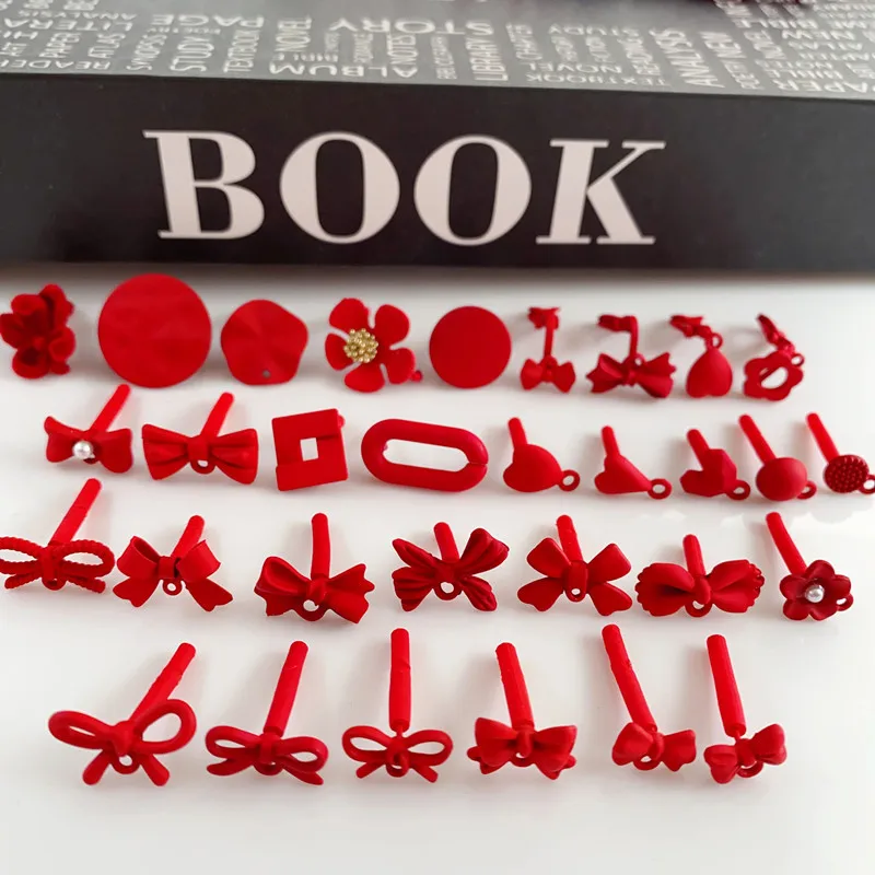 

10pcs Red Color Earrings Connectors Butterfly Love Heart Flower Stud Earrings Base Earring Settings Diy Jewelry Making Findings