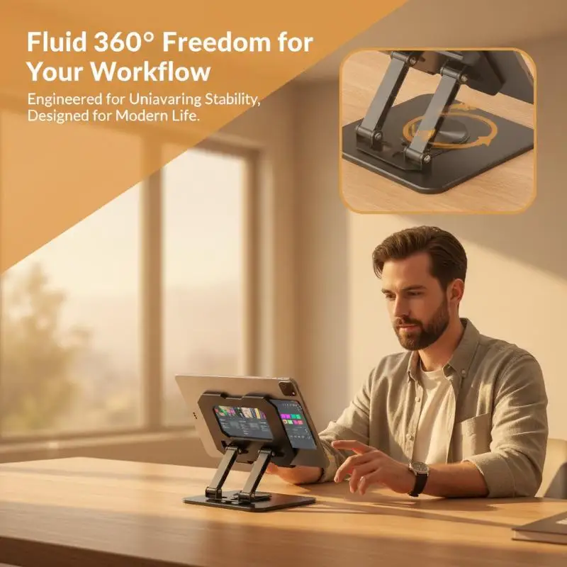 Ultimate 360° Rotatable Tablet Stand with Adjustable Foldable Design and Non-slip Base