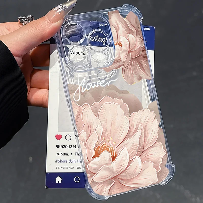 Bright Flower Peony Lily Magnolia Clear Phone Case Cover