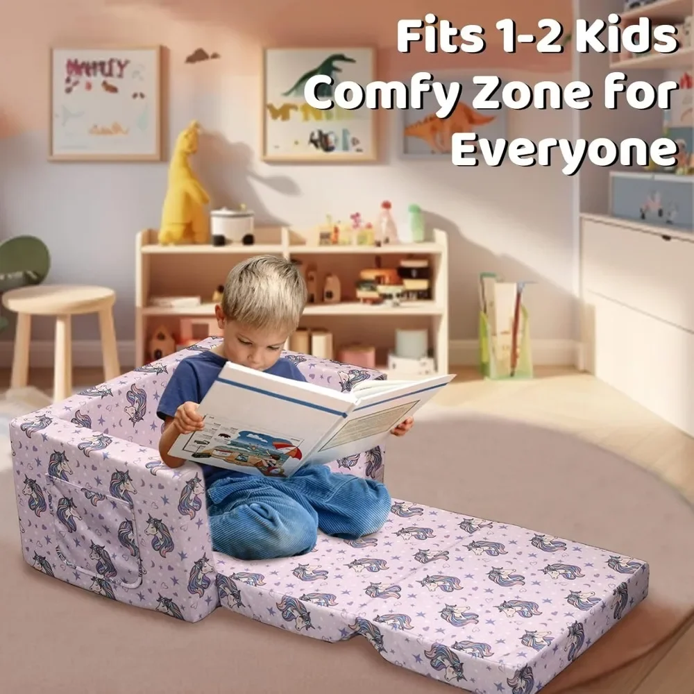 Children's Sofas, Children's 2 in 1 Convertible Relaxing Sofa To Lounger - Extra Soft Flip Open Chair & Sleeper 3