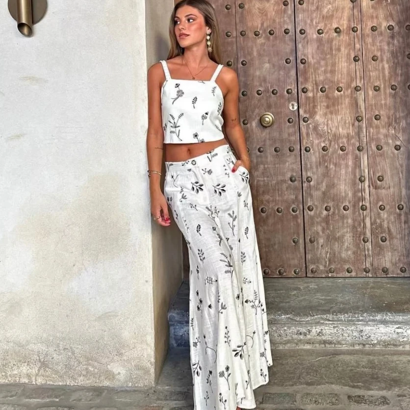 

TEELYNN Floral Embroidery Crop Top Maxi Skirt Dresses Suit for Women Vintage Sleeveless Summer Dress Set Boho Beach Vestidos