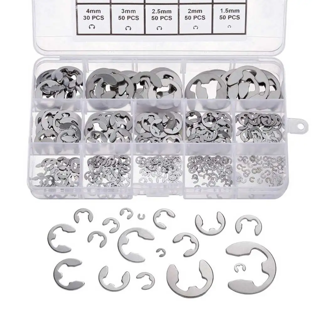 

400 Pieces Set E-clip with Storage Box Multi-purpose Snap Opening Circlip Retaining Ring Detachable Clips Replacement Part