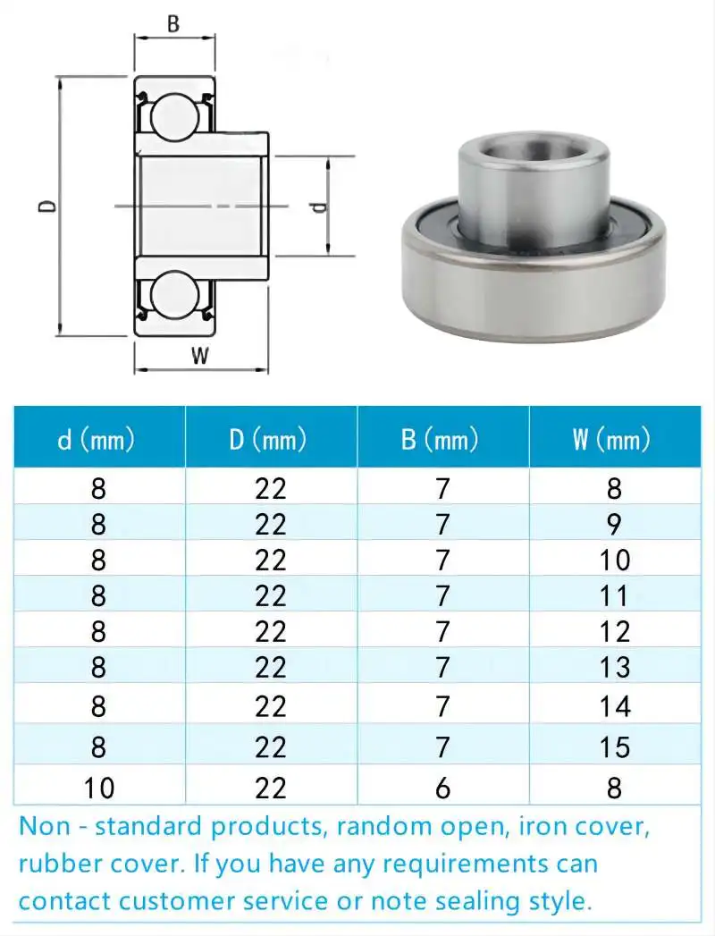 10 Stück nicht standardmäßiges 608ZZ Rillenkugellager, erhöhtes Stufenlager, 8 x 22 x 7 x 8, 8 x 22 x 7 x 9, 8 x 22 x 7 x 10 mm – Detail 1