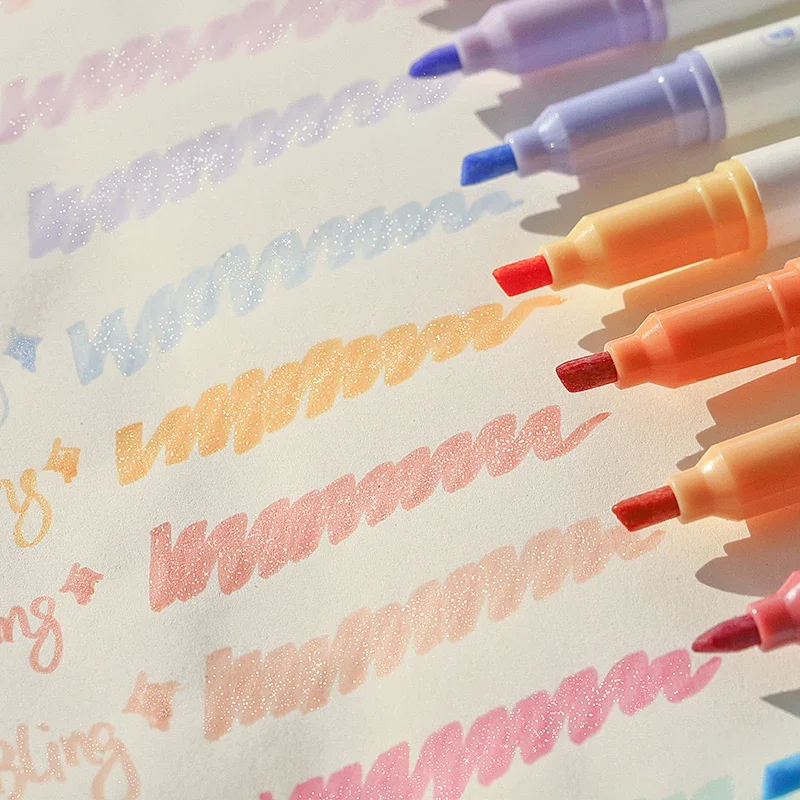 Highlighter Pen Set Color Marker Pens Glitter Color Shiny Pens Set 4mm Brush for Drawing Painting Art School 4pcs