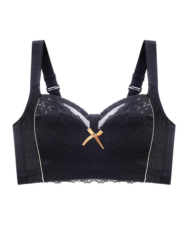 Women French Thin Bow Lace Bra Wireless Push up Bralette Sexy Comfortable Large Size Underwear Solid Gathered Brassiere