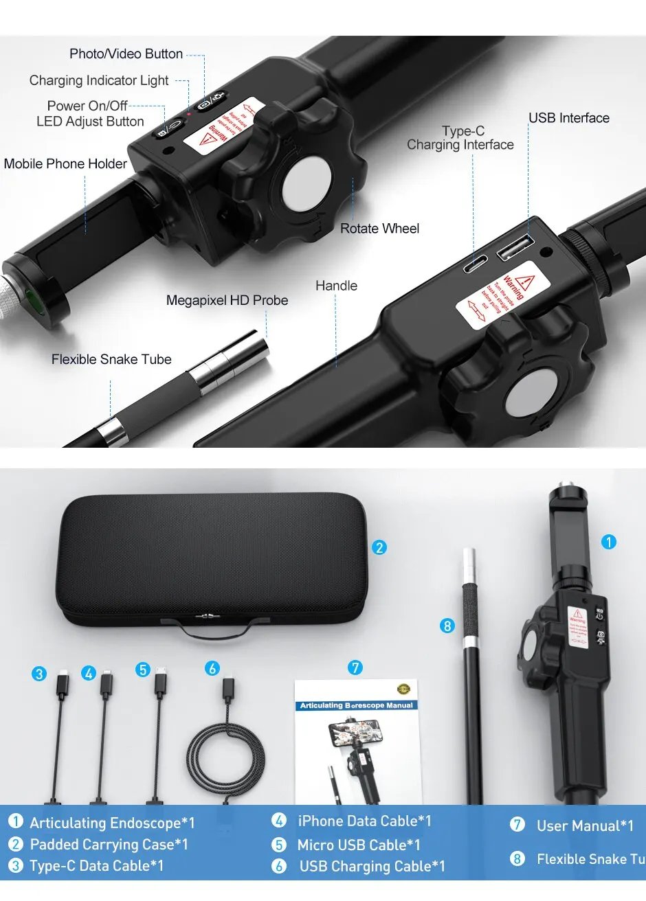 S80ce5905fbb24fb797b251f963893ee9T Two-Way Articulating Borescope Industrial Endoscope with 8.5mm Articulating Camera Head for Automotive Aircraft Mechanics Mallzona