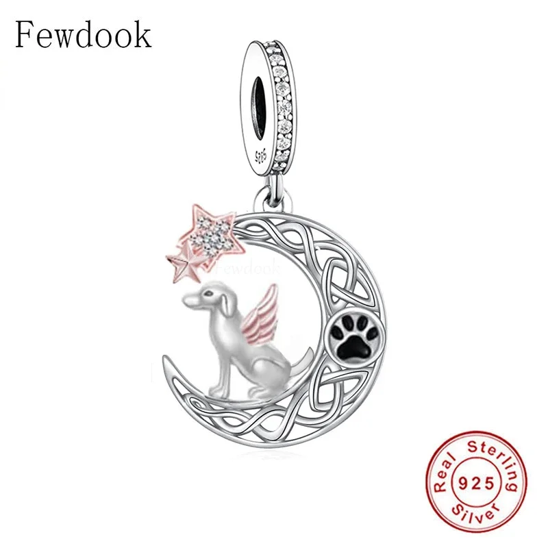 Fit Original Pan Charm Bracelet 925 Silver Moon Angel Dog Pendant Bead For Making Women Memory of My Best Friend Berloque 2023 2