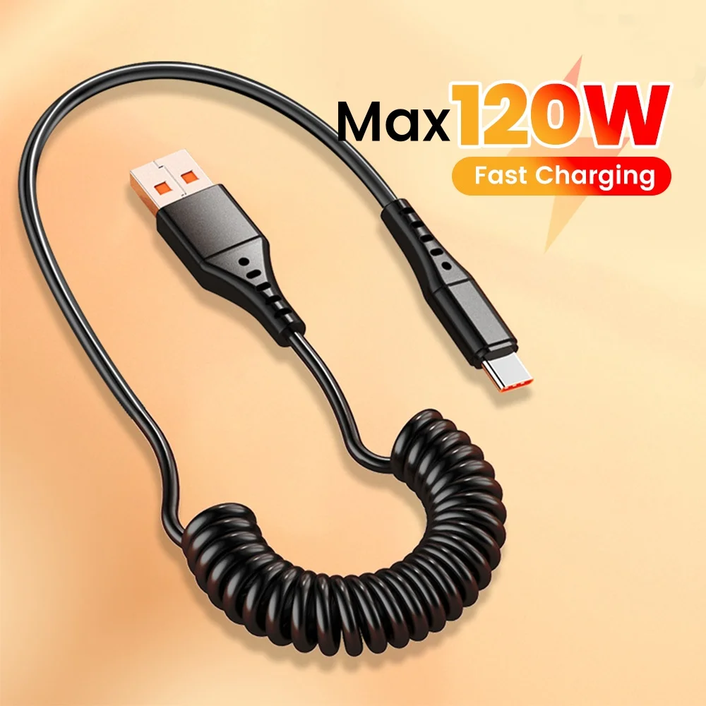 120W USB A to Type C Fast Charge Telescopic Car Charger Cable