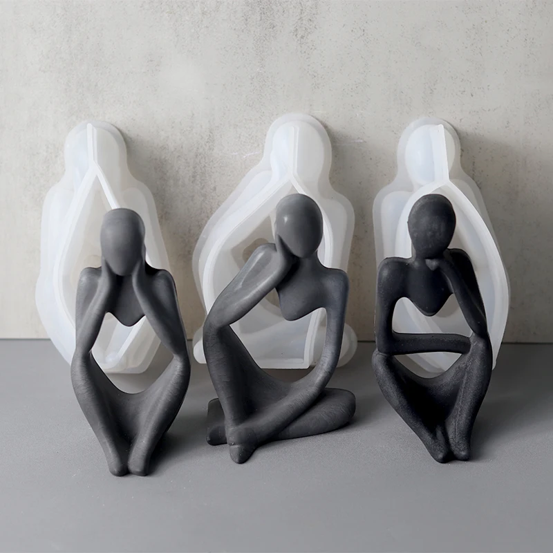 Silicone Mold DIY Thinker Statue 3D Nordic Art Abstract Human Body Plaster Ornament Epoxy Resin Handicraft Home Decor