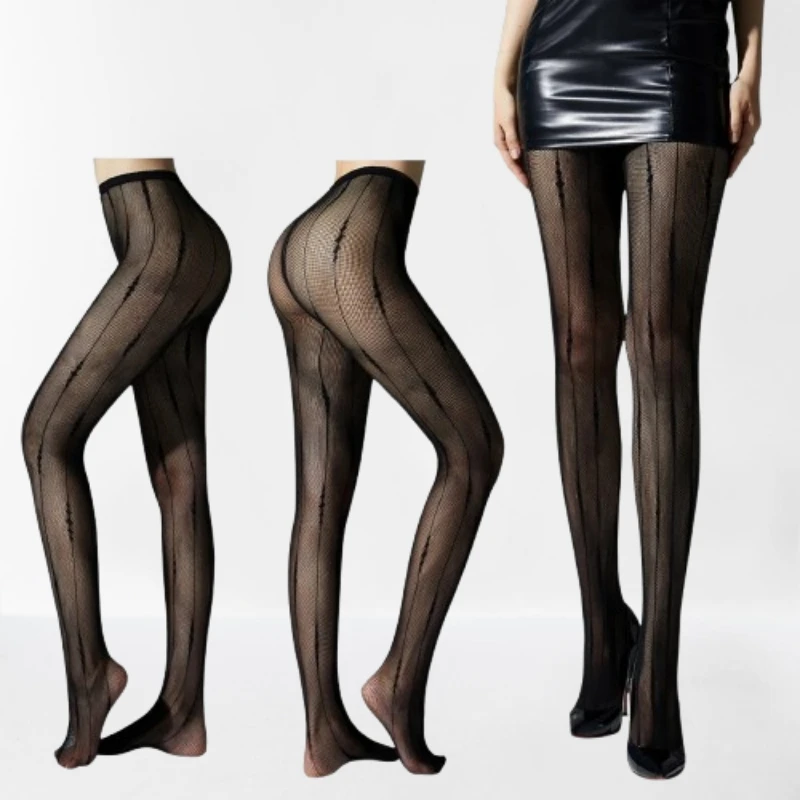 Damen Sexy Spitzen-Netzstrümpfe JK Punk Mesh Atmungsaktive Sexy Retro Ausgehöhlte Netzstrumpfhose Vintage Rautenmuster Gestreifte Strumpfhose – Detail 1