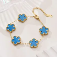 18k Gold Plated Titanium Steel Bracelet Five-Leaf Clover Flower Design Luxury High-End Fashion Fadeless Adjustable Jewelry Gift - Image 2