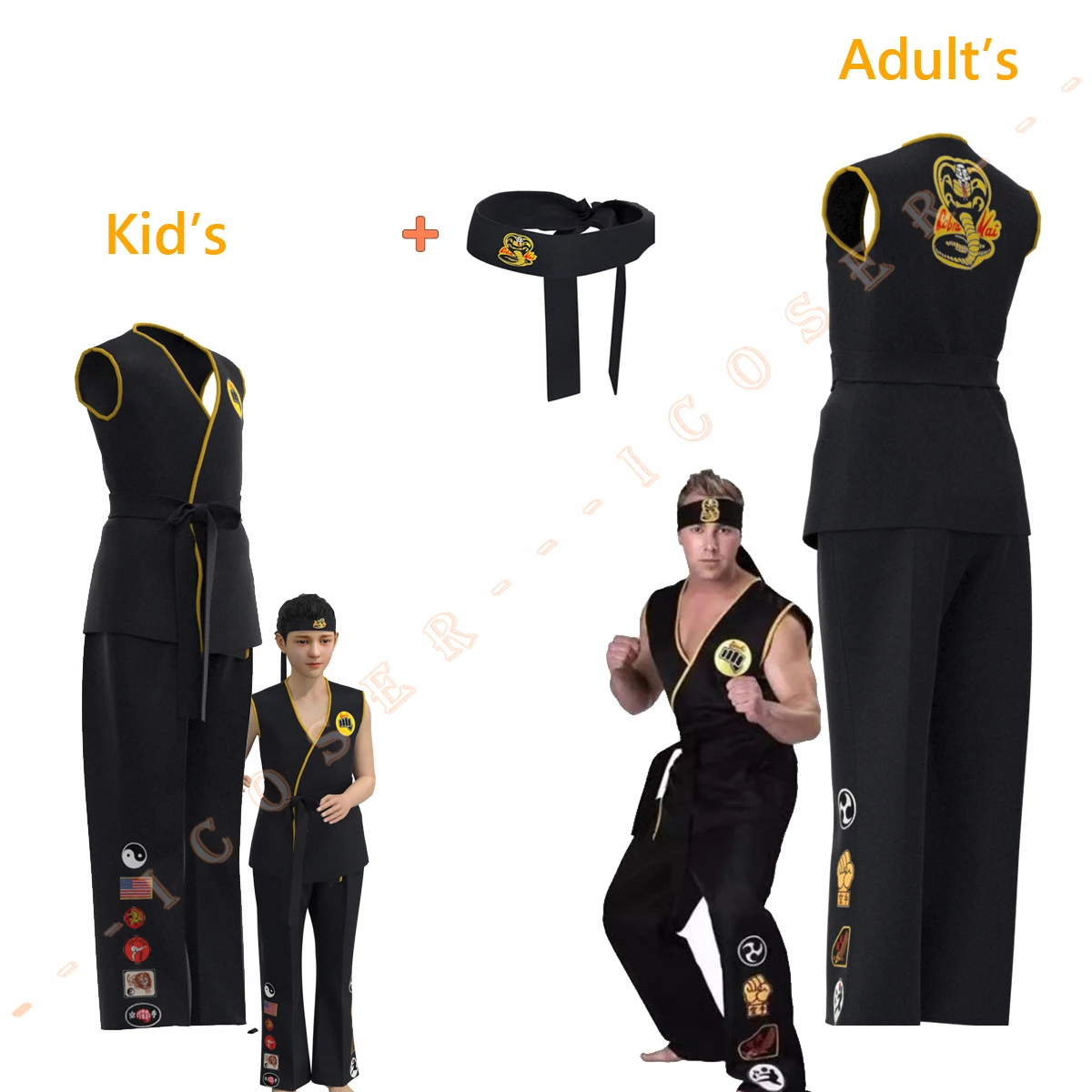 

Cobra Kai The Karate Kid Daniel LaRusso Cosplay Costume for Kids Adults Johnny Lawrence Black Karate Sportswear Top Pants