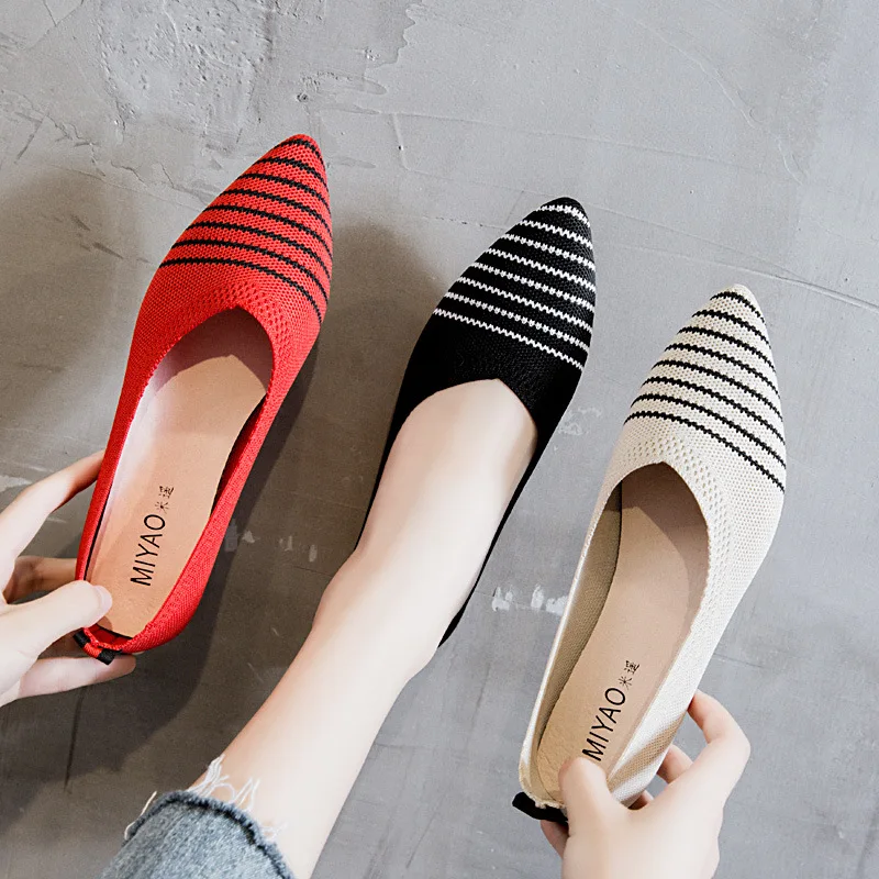 

2023 Women's Shoes Spring Autumn Single Shoes Fashion Knitted Pointed Shoes Flats Ballet Shoes Ladies Comfortable Casual loafers