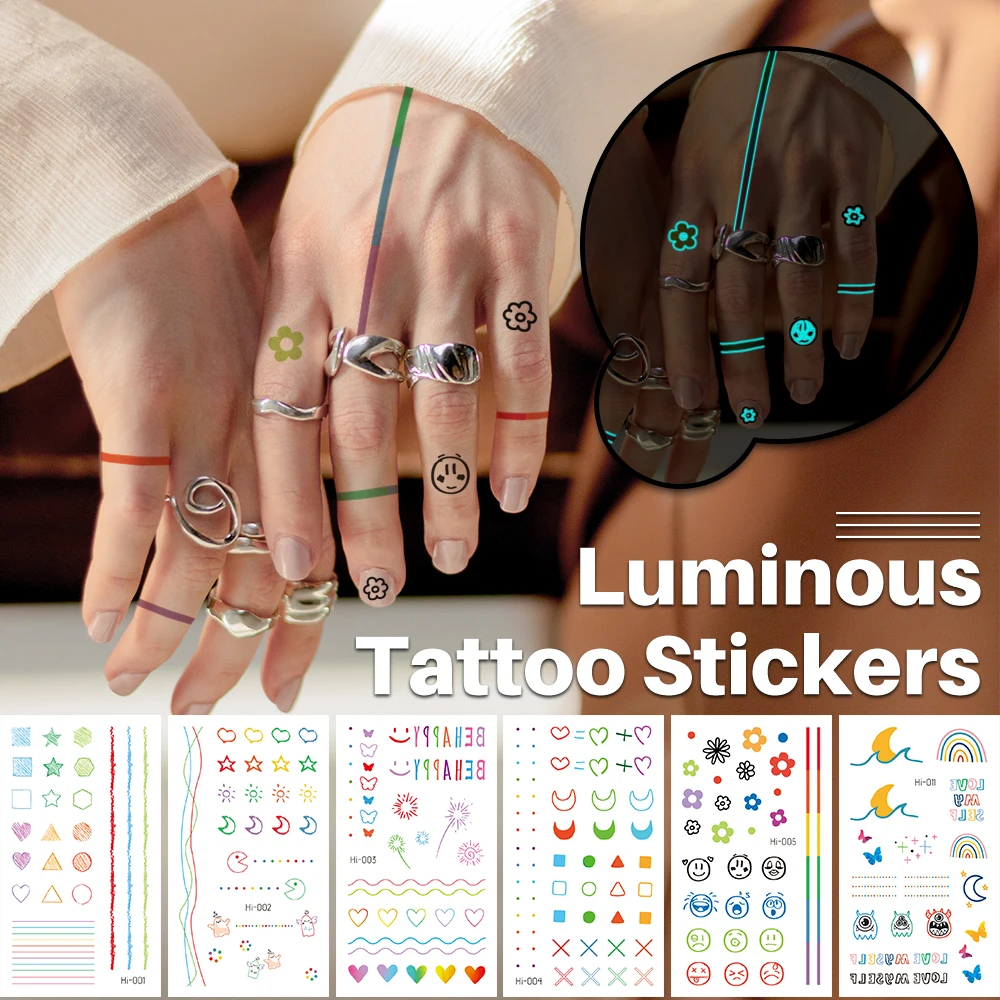 

Blue Luminous Temporary Tattoo Stickers Cute Hyuna Flowers Small Heart Finger Wrist Tattoo Fake Waterproof Disposable Tattoos