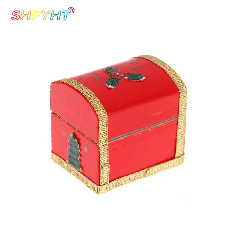 Miniature Toy Chest Christmas Box Decor Bear Walking Stick Rocking Horse Bell Model For 1:12 1:6 Doll House Decor Accessories