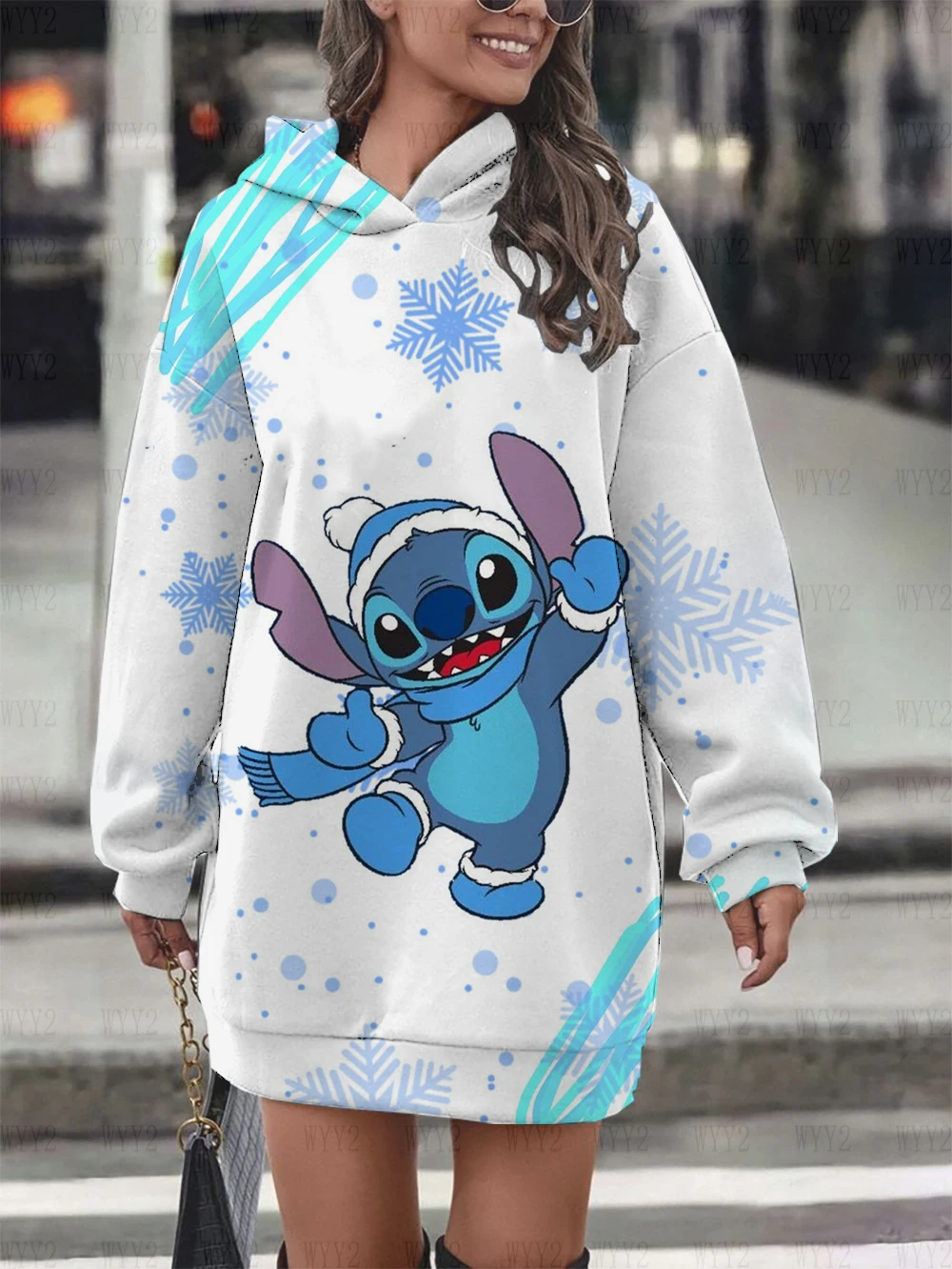 

Women's New Printed Disney Stitch Hoodie Sweater Dress Casual Street Simple Wind Fashion Birthday Gift Sweater Dress Top