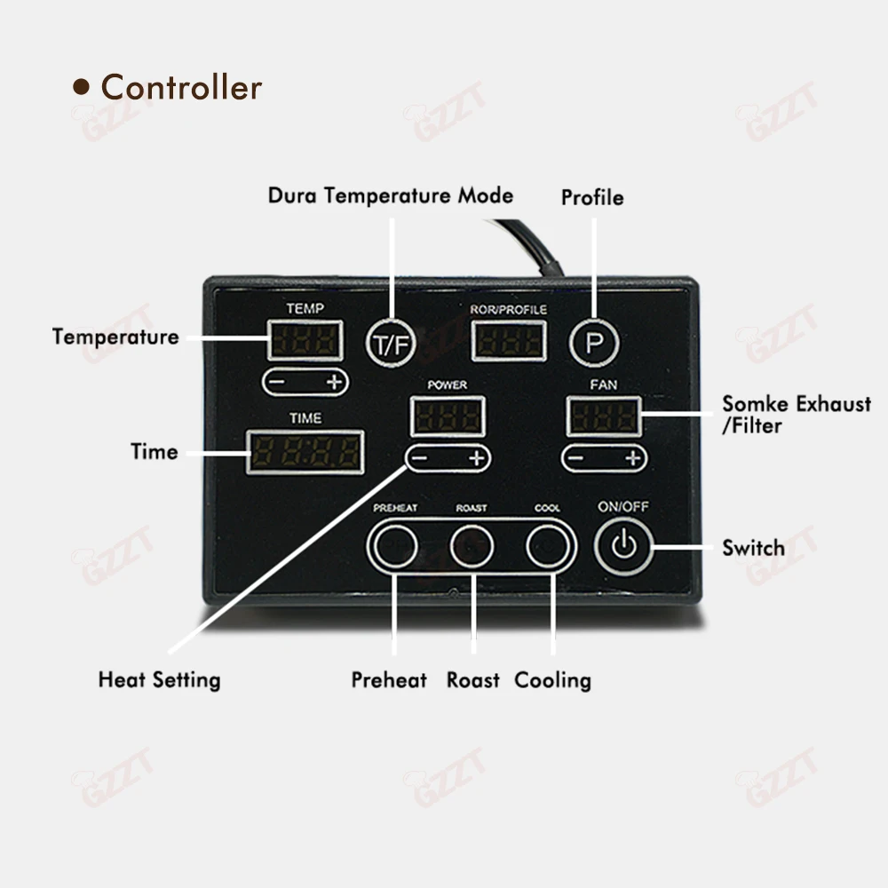 GZZT 1000W Automatic Coffee Bean Roaster with 3 Baking Curv Commercial Roaster Electric Roasting Machine Grain Dryer 110V 220V