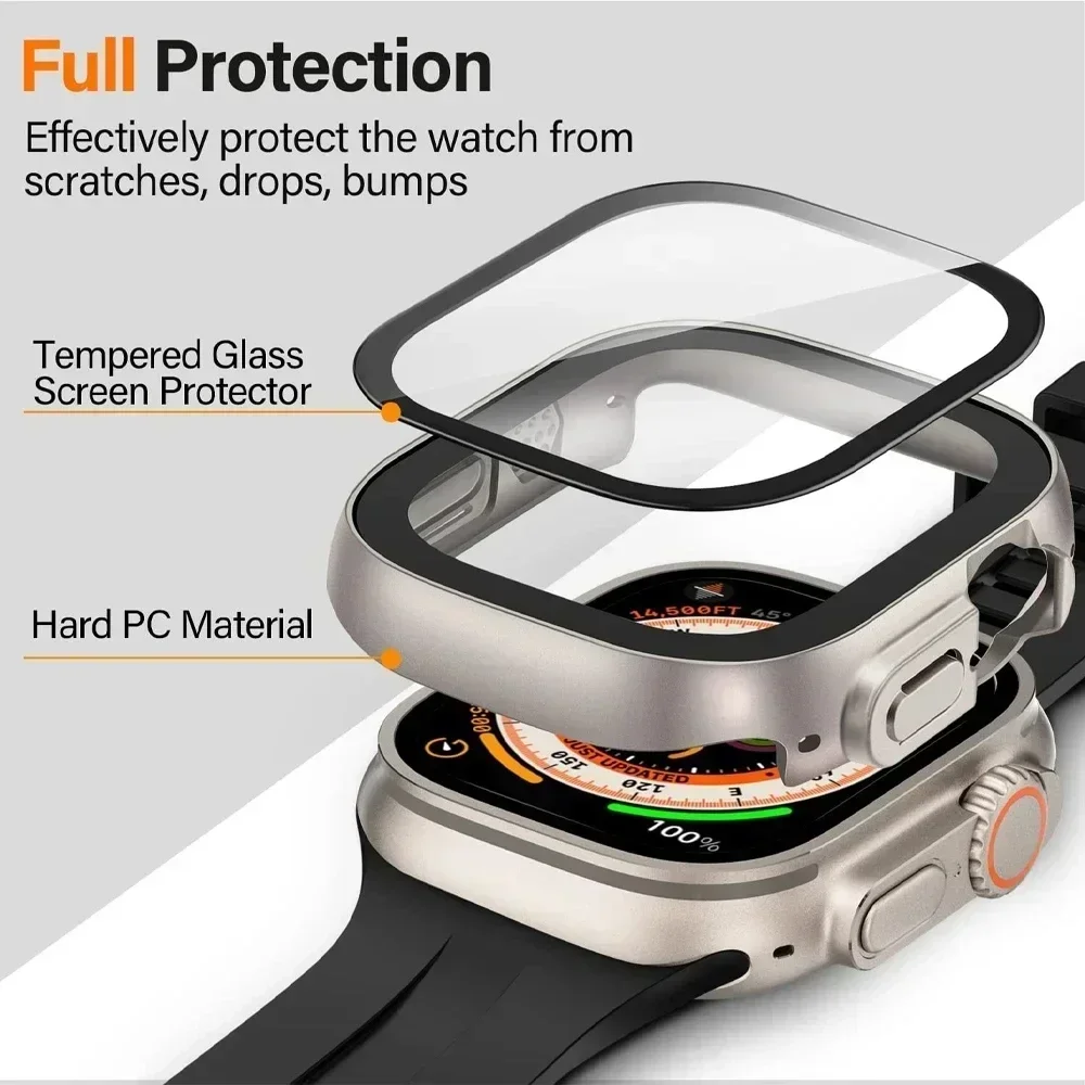 Apple Watch Ultra Case with Shockproof Bumper and Tempered Glass Screen Protector - Durable Hard PC Cover