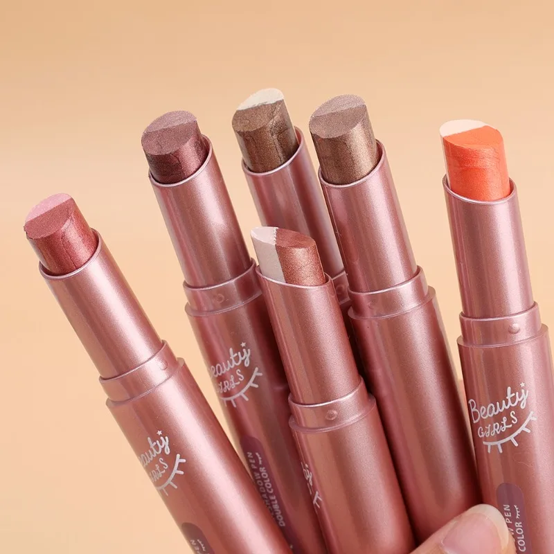 Double Color Gradient Matte Eyeshadow Stick Waterproof Glitter Earth Color Pink