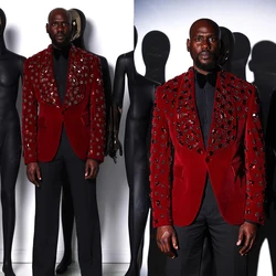 Luxury Evening Party Suits For Men Crystal Shawl Lapel Groom Wear Slim Fit Tuxedos Prom Party Only Blazer Custom Made