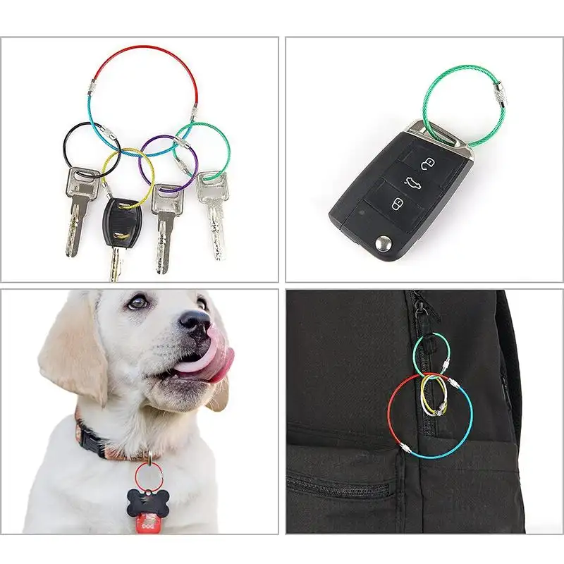 50~10pcs 10/15CM Stainless Steel Keychain Tag Rope Wire Cable Loop Screw Lock Gadget Rings Key Keyring Circle Camp Rope Fittings - Image 3