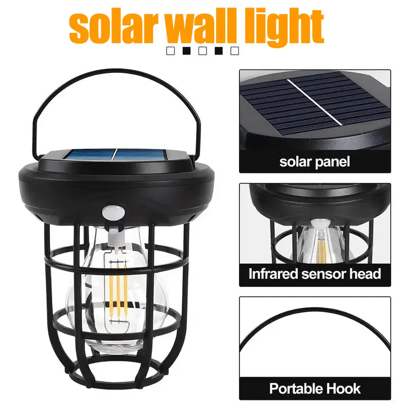 Solar Outdoor Wall Lamp Human Body Sensor Intelligent Light Control Lamp Garden House Wall Hanging Waterproof Decorative