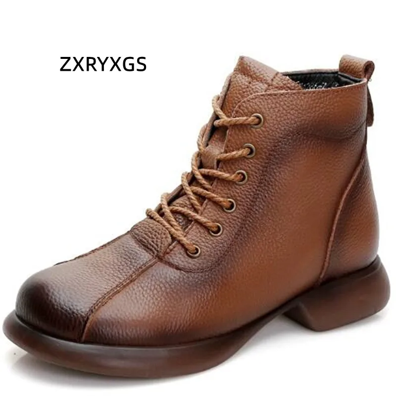 

ZXRYXGS Top Cowhide Autumn Winter Boots Women Martin Boots 2023 Promotion New Fashion Real Leather Boots Warm Shoes Woman Boots