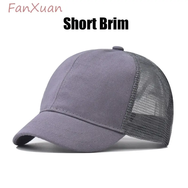 Short Brim Baseball Cap for Men Summer Cap Mesh Sun Hats for Women Solid Color Casual Cotton Summer Hats 2