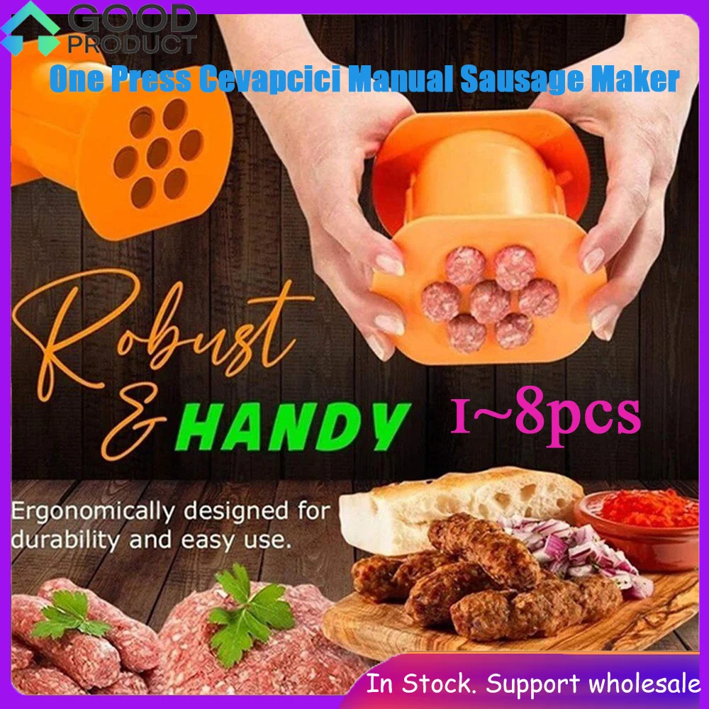 1~8PCS One Press Cevapcici Maker Manual Sausage Maker Hot Dog Non Sticky for Stuffed Sausages Meat Strip Kitchen Gadget