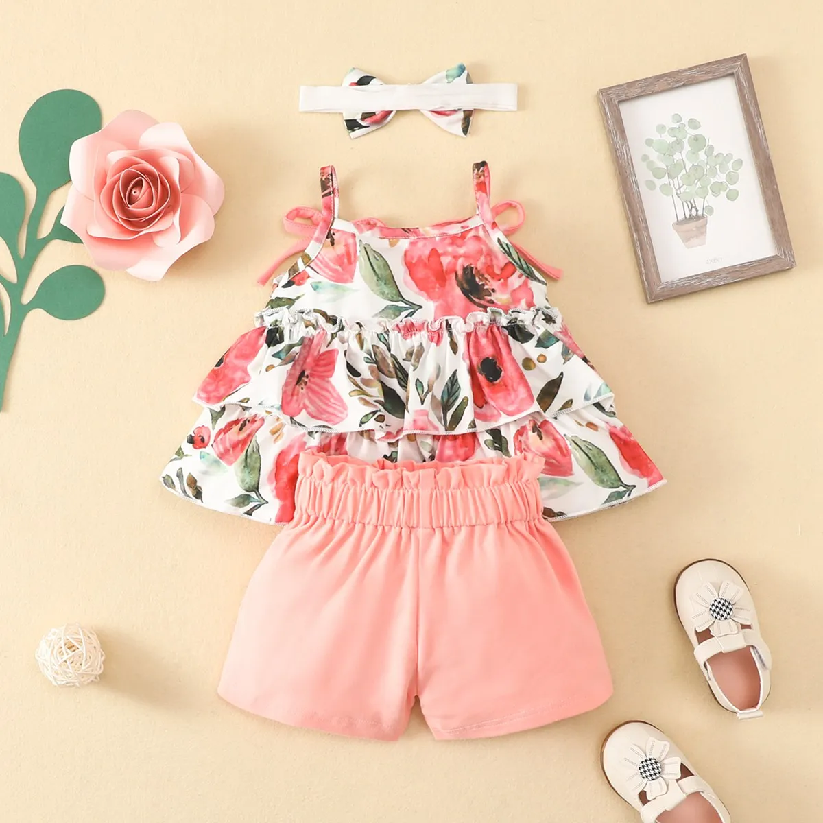 Baby Clothing Set comfotable hibobi Baby Girl Clothes Set 3 Pcs with Headband Summer Vest Sleeveless Children Sets Clothes Suit Casual Floral Outfits 3-24M baby clothes penguin set