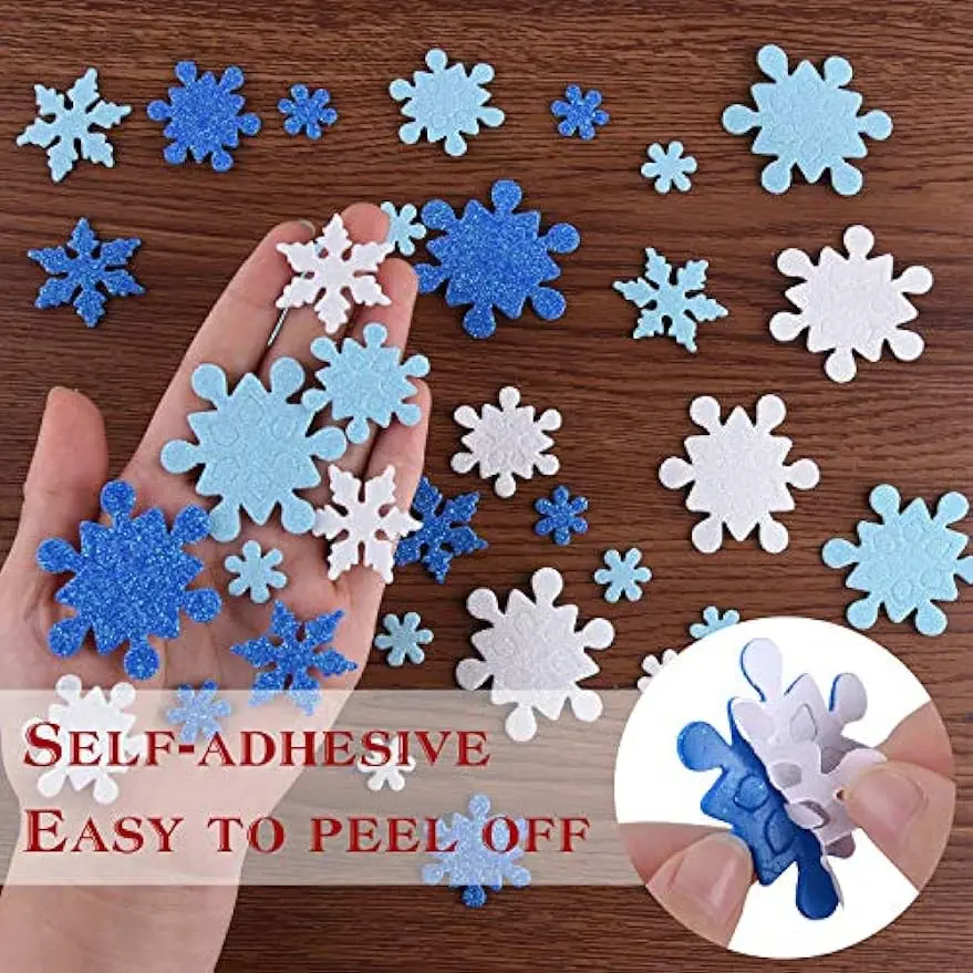 50 Pcs Foam Snowflake Stickers Self-Adhesive Glitter Snowflake Stickers  Decals for Christmas Party Decoration DIY Craft Projects