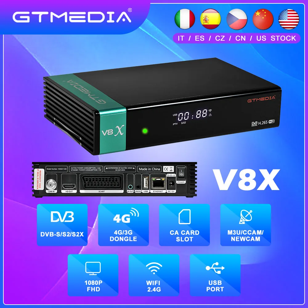 GTMEDIA V8X TV Satélite Receptor DVB S/S2/S2X 1080P FHD Suporte Mars ...