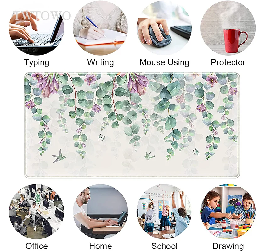 Soft Borracha Natural pc Desktop Mouse Pad Flores Roxas Folhas Verdes Home Gamer hd Grande Mousepad Xxl xl - Imagem 3