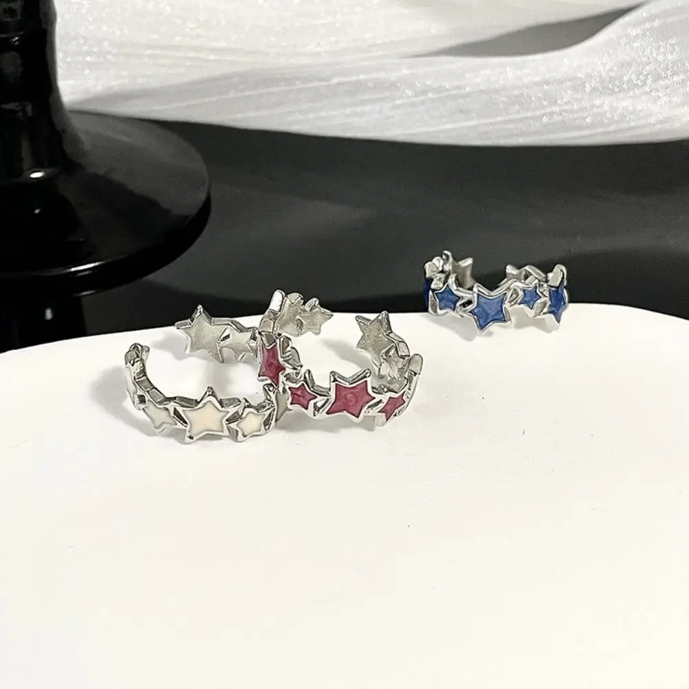 Fashion Vintage Enamel Pink Star Rings for Women Girls Cool Sweet Y2K Blue Twisted Star Open Ring Party Gift Jewelry Accessories