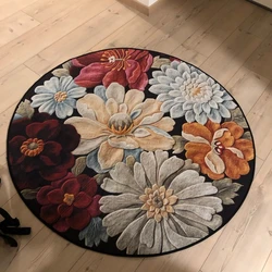 Living Room Computer Chair Area Rug Kids Play Curtain Floor Mat Wardrobe  Floral Pattern Print Round