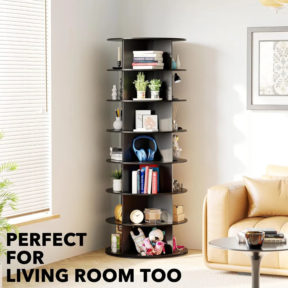 7 tier rotating shoe rack tower, spinning shoe display lazy susan, revolving 360 shoe rack storage round carousel, vertical han