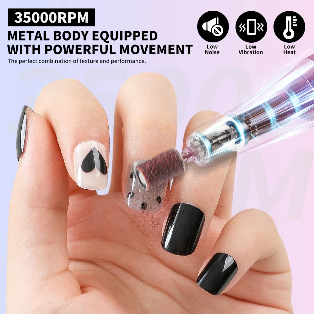35000RPM Electric Nail Drill Machine Professional Nail Drills for Gel Nails Polish Rechargeable Portable Nail File Manicure Tool 4