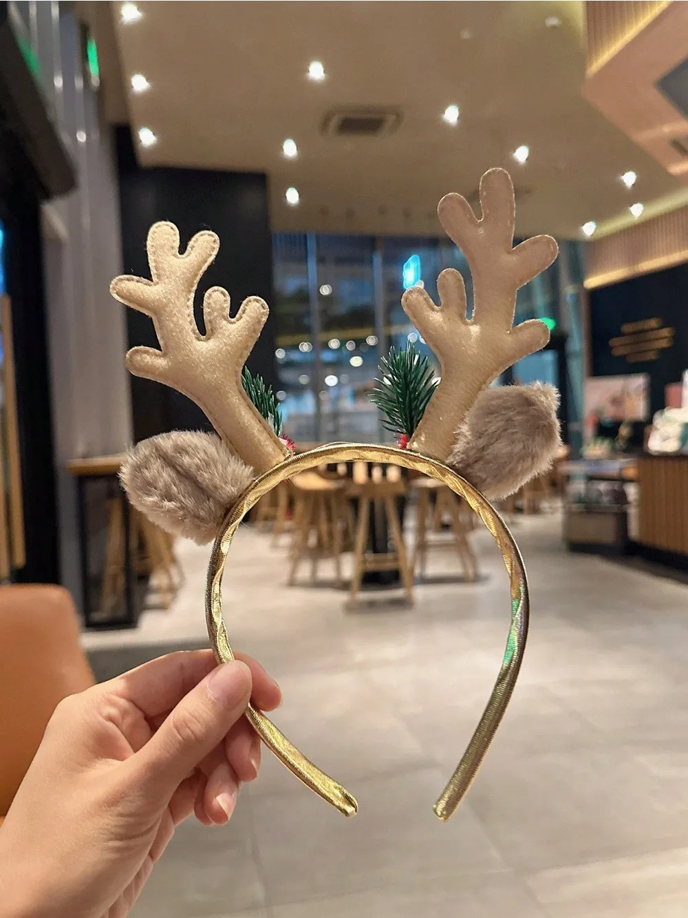 Gold Sequin Mushroom Christmas Headband Big Deer Horn Bell Sequin Festive Headwear 1pc for Women Forest Style Hair Accessories hair headband hair accessories