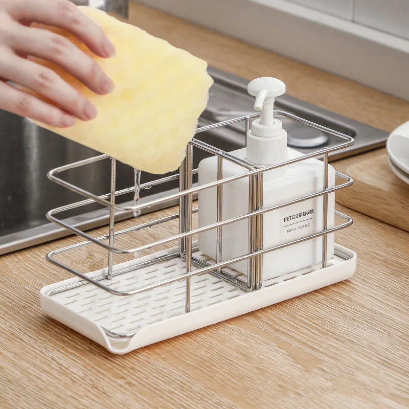 Multifunctional 304 Stainless Steel Kitchen Sink Sponge Holder Sink  Organizer Dish Drainer Tray Soap Dish Adjustable Hanging Board