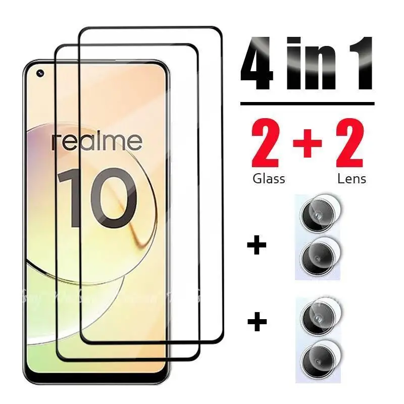 

For Realme 10 Glass Tempered Glass Full Cover Screen Protector Camera Lens Film Realme 11 4G 5G 10 Pro 10T 10s 9 Pro 9i Glass