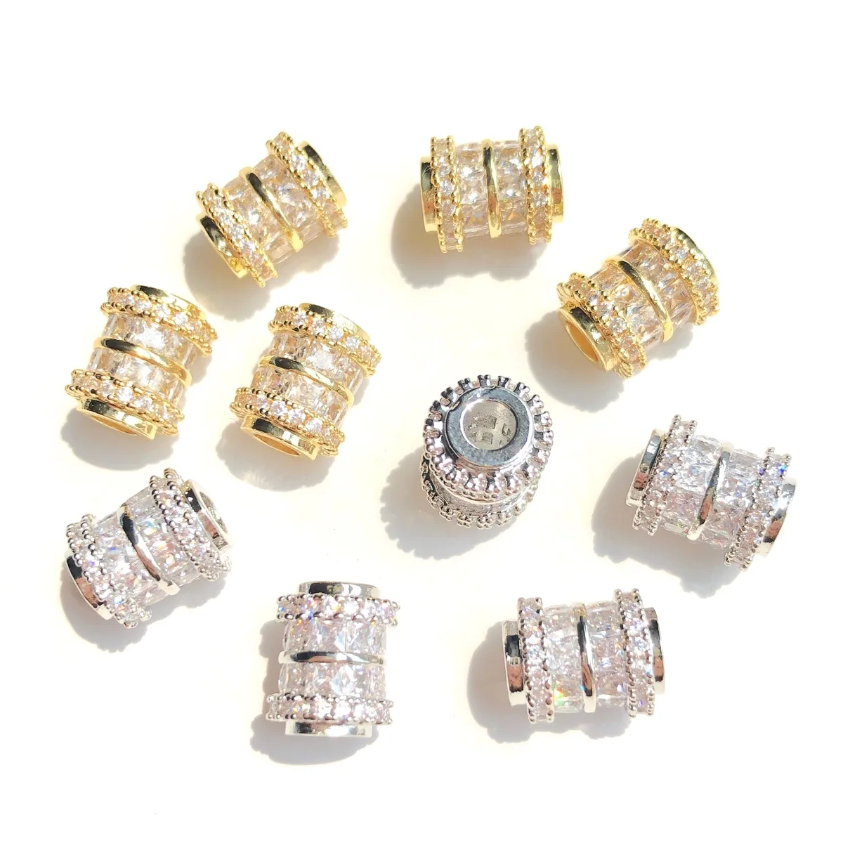 10pcs 9.6mm Square Zirconia Pave Wheel Spacers Tube Rondelle Beads for Women Bracelet Necklaces Earring Jewelry Accessory Making