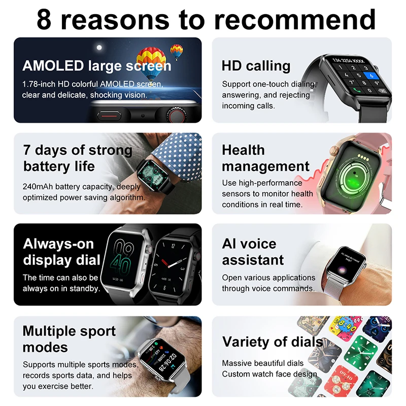 2022 Ʈ ġ  AMOLED HD ũ ׻ ÷  ȭ ð  ƮϽ Smartwatch IP68 ios