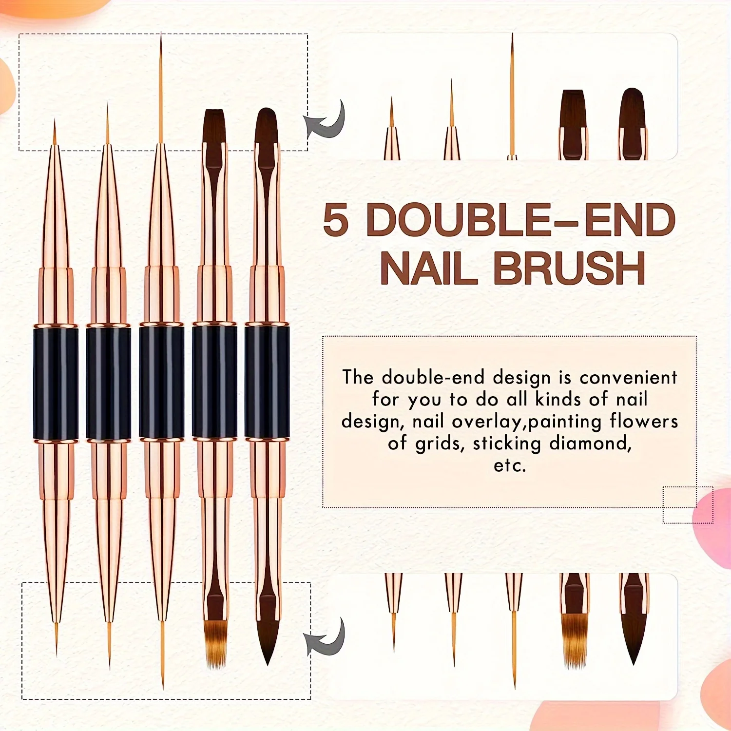 5Pcs Dual End Nail Art Pen Brushes
