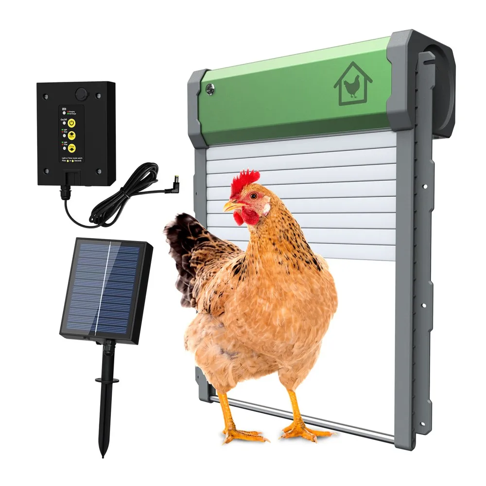 

Solar Powered Chicken Door Photoelectric Timing Remote Control Intelligent Pets Cages Automatic Roll Gate For Chicken Coop Door
