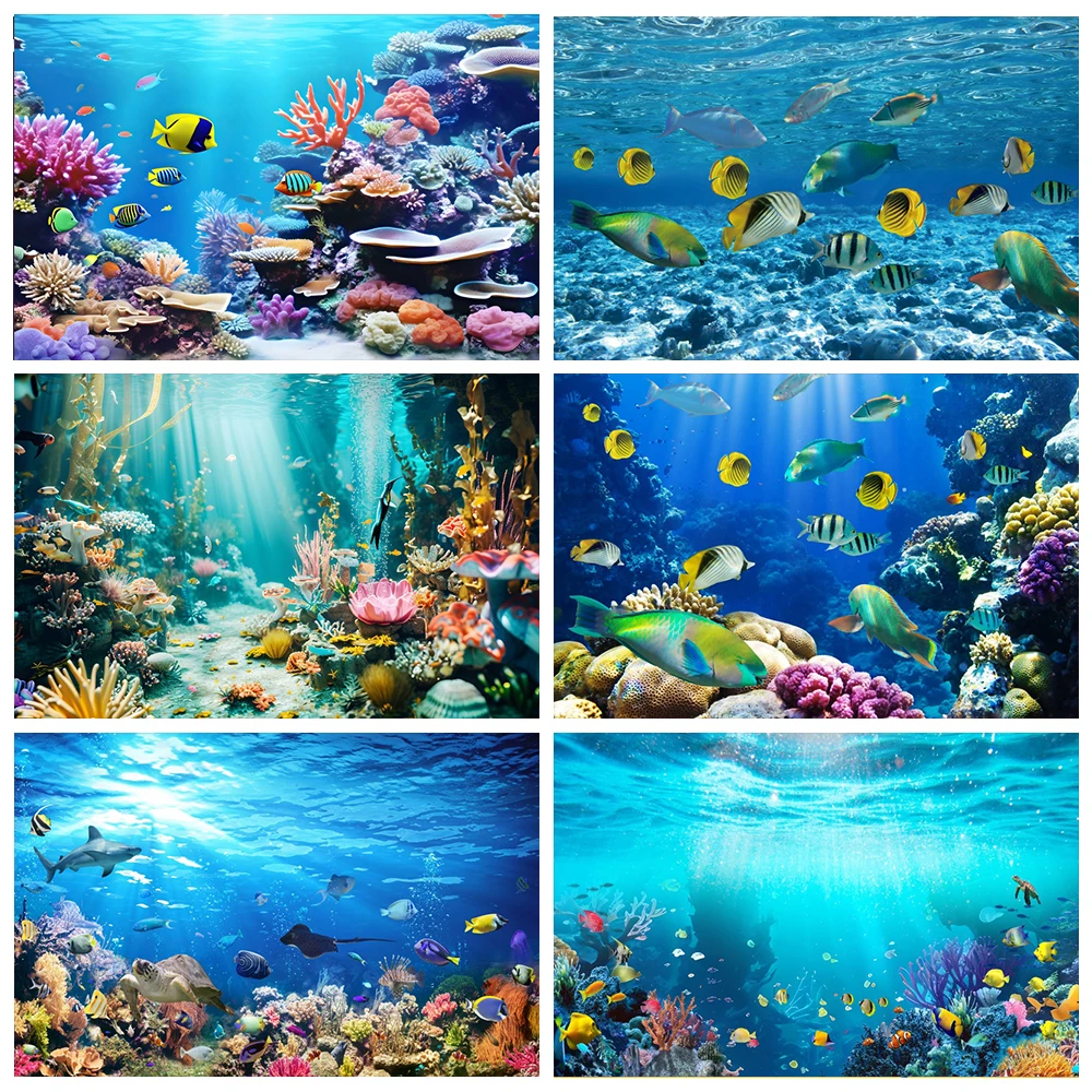 Ozean Unterwasser welt Fisch Korallen Aquarium Fotografie Hintergrund Baby Geburtstags feier Dekor Porträt Hintergrund Fotostudio Requisiten